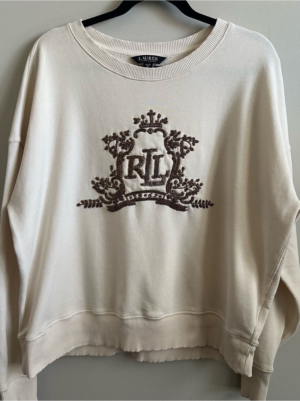 Lauren Ralph Lauren Cream Crewneck Sweatshirt with Brown Crest